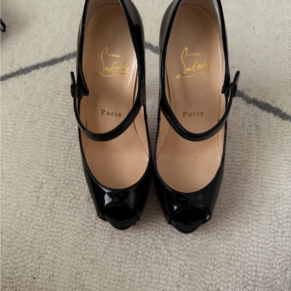 Christian Louboutin Black Patent Leather Peep Toe Heels - Picture 1 of 7